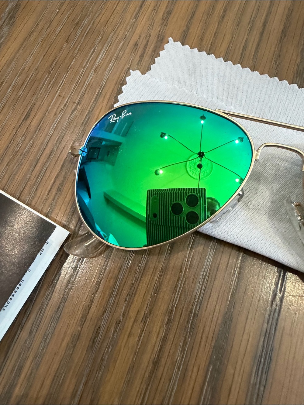 Ray-Ban Gold Frame Aviator Sunglasses with Green Mirrored Lenses - Picture 6 of 7